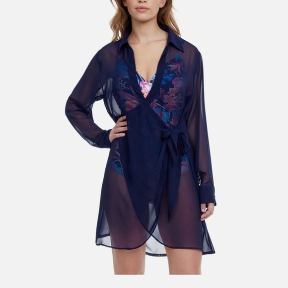 Women's Gottex Tutti Frutti Navy Blue Swim Coverup Size Medium - Picture 1 of 8